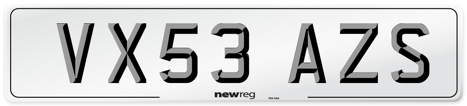 VX53 AZS Number Plate from New Reg